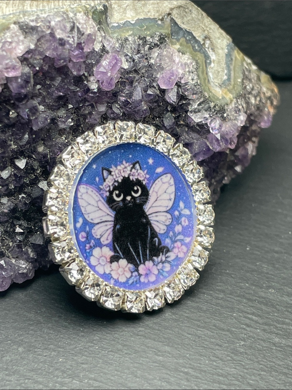 2/$20 Black Fairy Cat Magnet Or Brooch -Your Choice Custom Made Digital Design